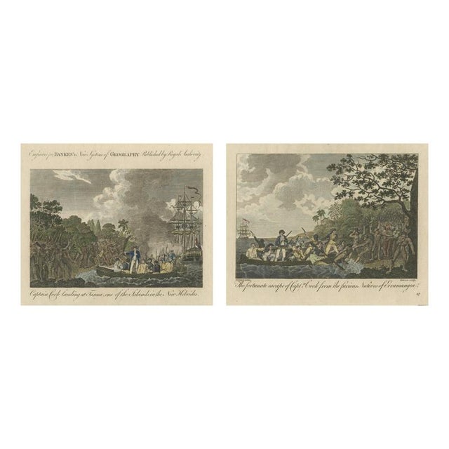 Captain Cook in the New Hebrides Tanna Landing and Erromango Escape from Bankes’s New System of Geography, 1780, Set of 2 For Sale - Image 12 of 12