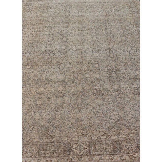 Tan Light Green, Brown & Tan Persian Tabriz Antique Rug in All Over Herati Design 7'10 X 11'10 For Sale - Image 8 of 16