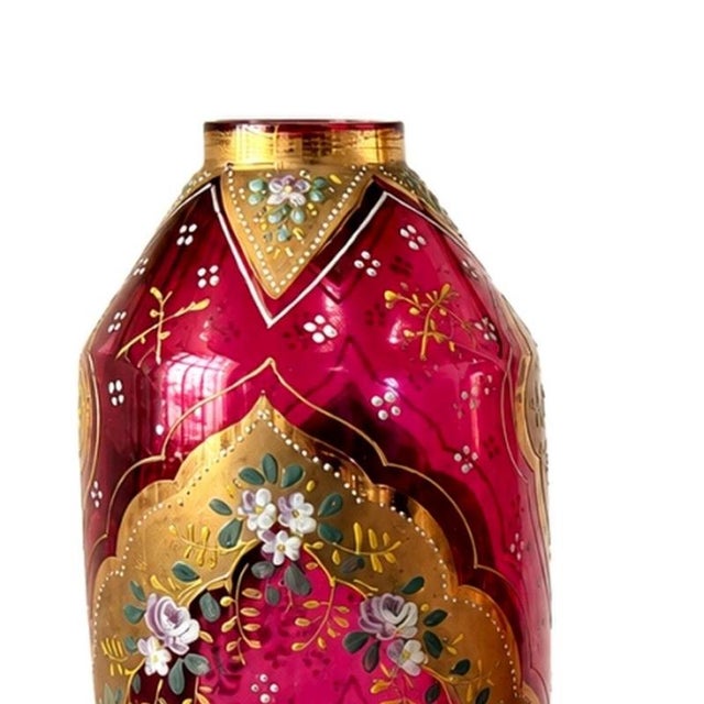 Glass and Crystal - Pair of jugs and flowerpot. Austrian; circa 1890 in colored glass; decorated with floral gold enamels....
