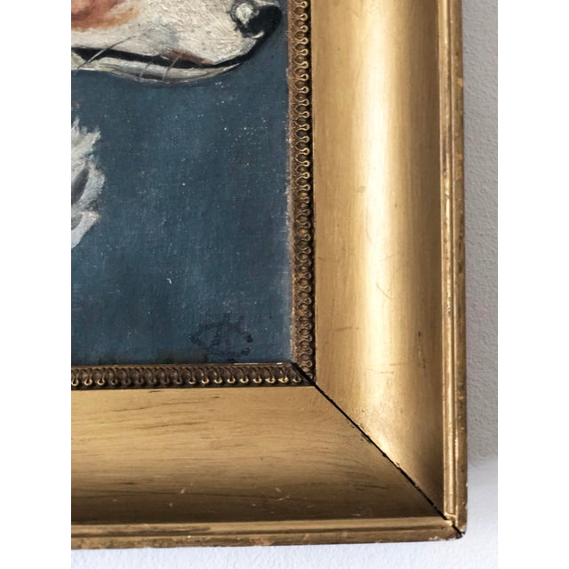This antique original dog oil painting shows a detailed portrait of a dog named 'Kaj" in side profile. Painted in...
