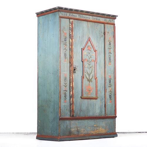 Rustic Farmhouse Folk Art Painted Bridal Cabinet, 1811 For Sale - Image 9 of 13
