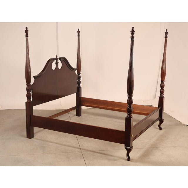 High Quality Vintage Mahogany Finish, Cherry Wood King Size Bedframe with Carved and Reeded Posts