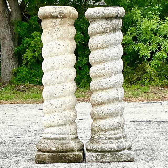 Vintage Regency Cast Concrete Spiral Columns - a Pair For Sale - Image 4 of 7