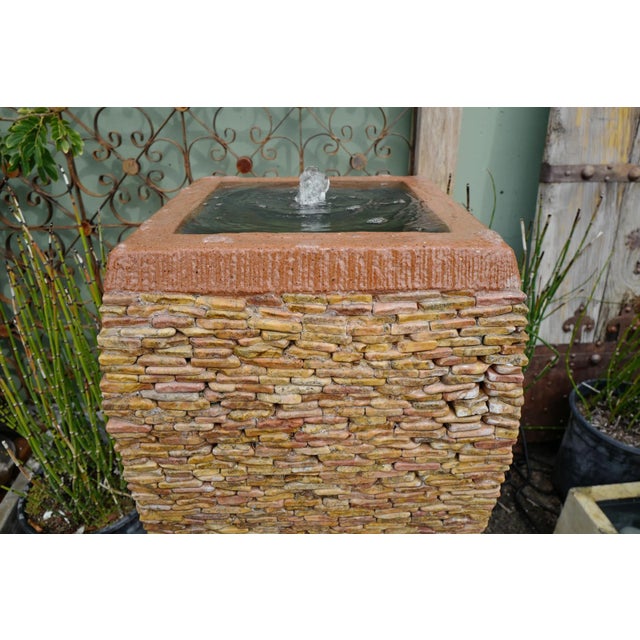 Peach Pebble Stacked Square Urn Fountain For Sale - Image 4 of 5
