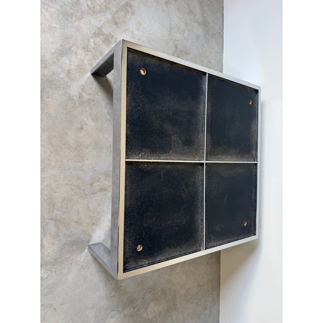 1970s Leon Rosen for Pace Collection Portuguese Marble & Polished Stainless Steel Coffee Table For Sale - Image 4 of 13