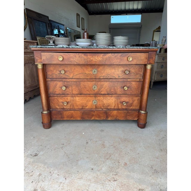 Wood 19th Century French Empire Walnut Marble Top Chest of Drawer / Commodes For Sale - Image 7 of 12