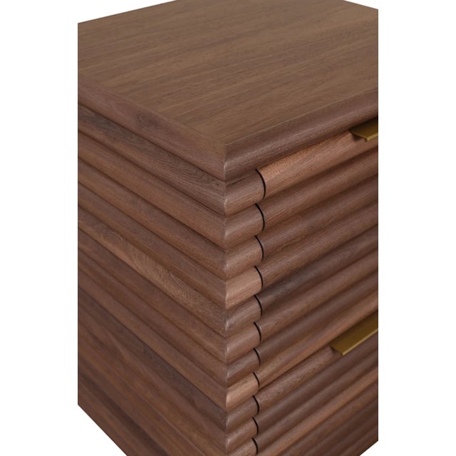 Contemporary Matthew Izzo Home Nayla Walnut Two Drawer Side Table With Brass Drawer Pulls For Sale - Image 3 of 6