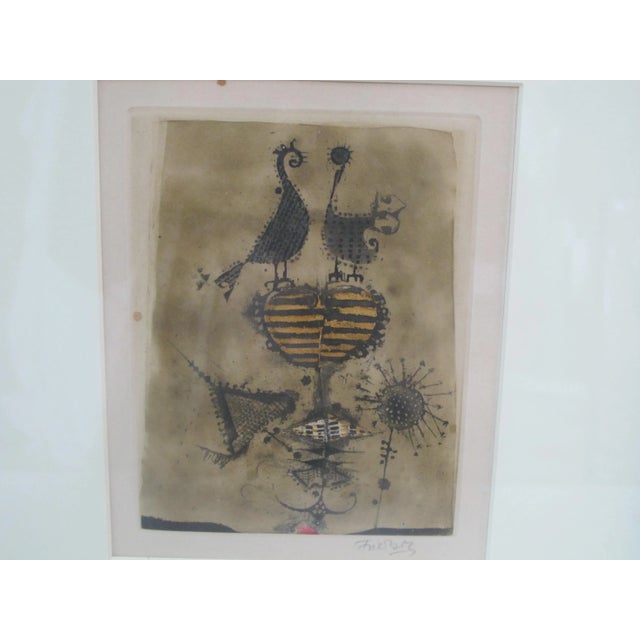 Original color etching and aquatint titled Deux Oiseaux III (Two Birds III) by the pioneering German-French master...