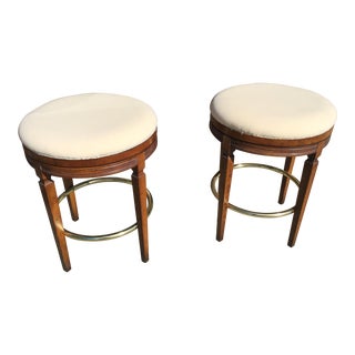 Walnut Backless Swivel Stools - A Pair For Sale