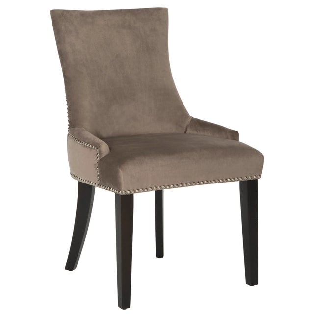 19''H Dining Chair in Nickel nailheads in Mushroom & Espresso - a Pair For Sale - Image 4 of 8
