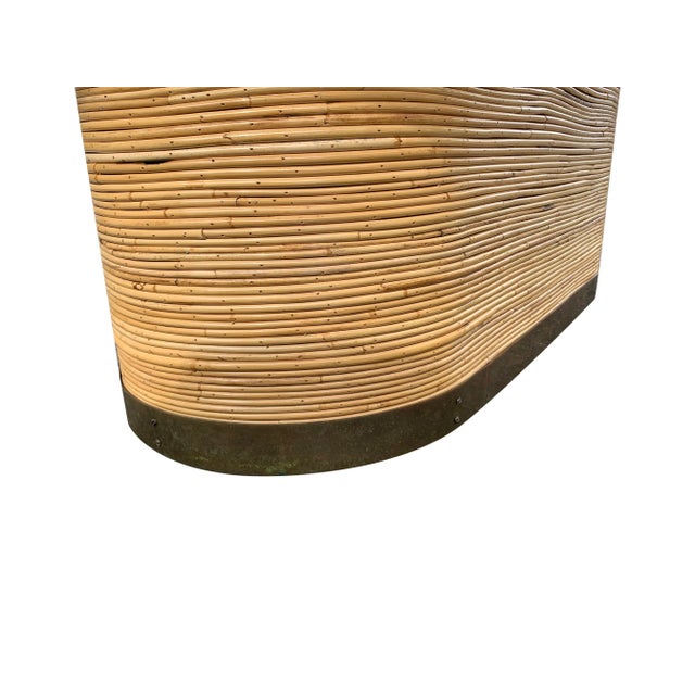 Brass Vintage Custom Modern Boho Chic Coastal Rattan Wrapped Dining Table With Brass Base in Crespi Reed Style For Sale - Image 8 of 12