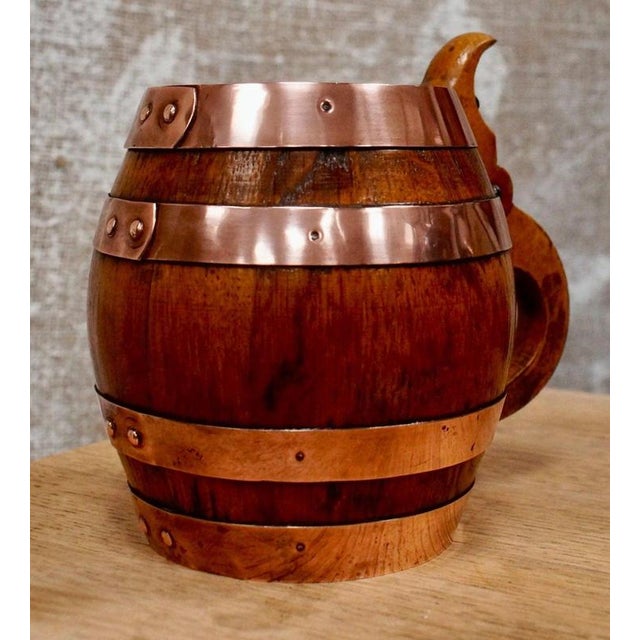 19th Century Antique Oak and Copper Barrel-Form Tavern Beer Stein, 1890 For Sale - Image 5 of 11