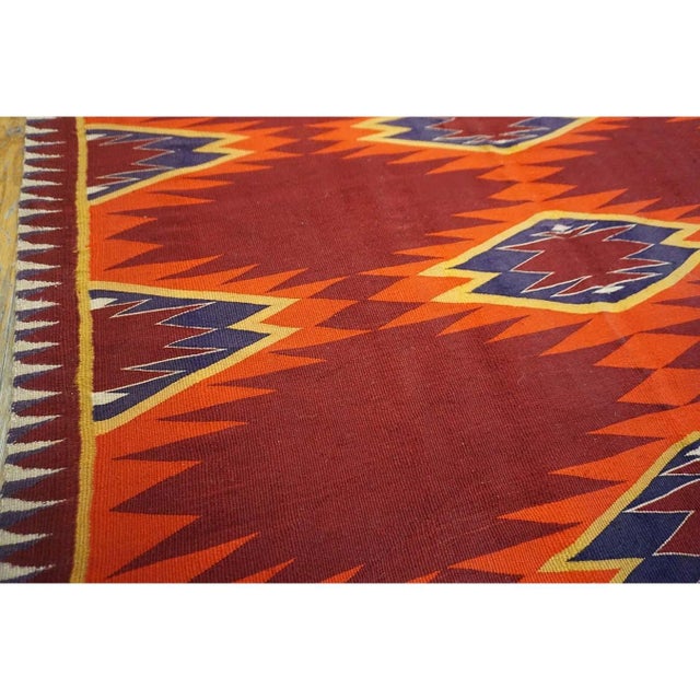 Textile 1890s Red Tribal Geometric Antique Navajo Native American Flatweave Small Rug For Sale - Image 7 of 10