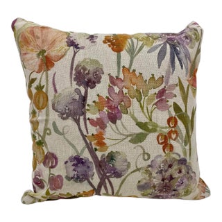 16" Square Pillow Decorated With a Colorful Watercolor-Look Floral Pattern-Made in Uk. For Sale