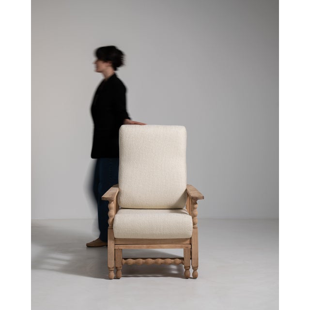 French Oak Reclining Armchair with Pull-Out Footrest, Antique, France, Circa 1940 For Sale - Image 15 of 18