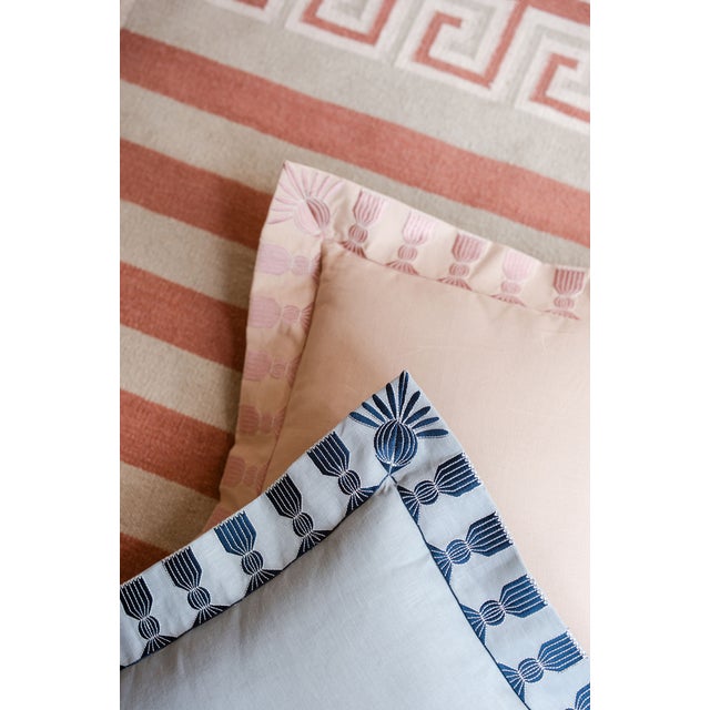 Tassel Embroidered Linen Pillow, Bisuqe and Petal Pink, 24 "x 24" For Sale - Image 12 of 14