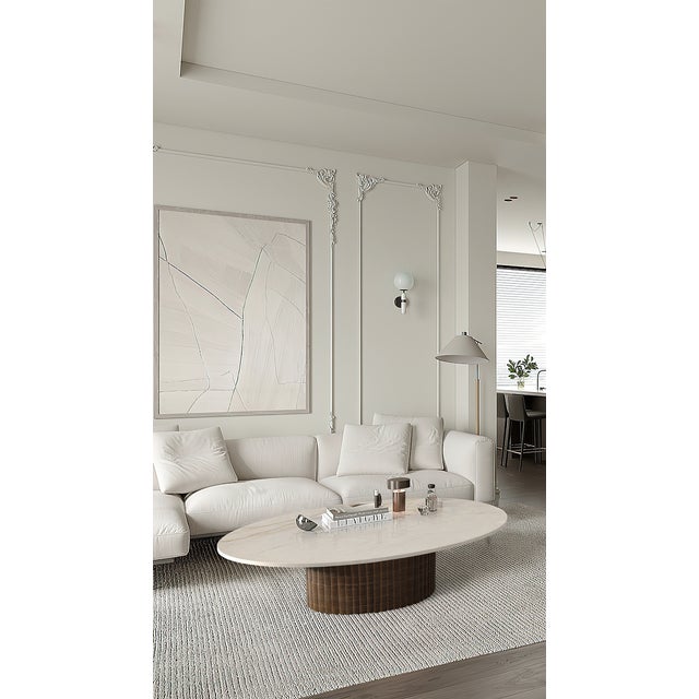 Elliptical Coffee Table Valleyra in Crema Marble from Stone Valley For Sale - Image 6 of 6