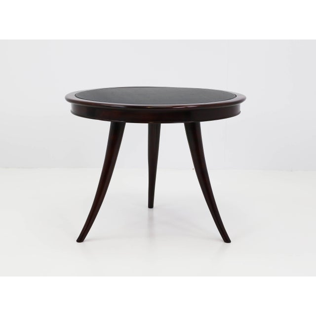 3-Legged Center Table with Swivel Top in Walnut and Leather by Paolo Buffa, Italy, 1940s For Sale - Image 9 of 9