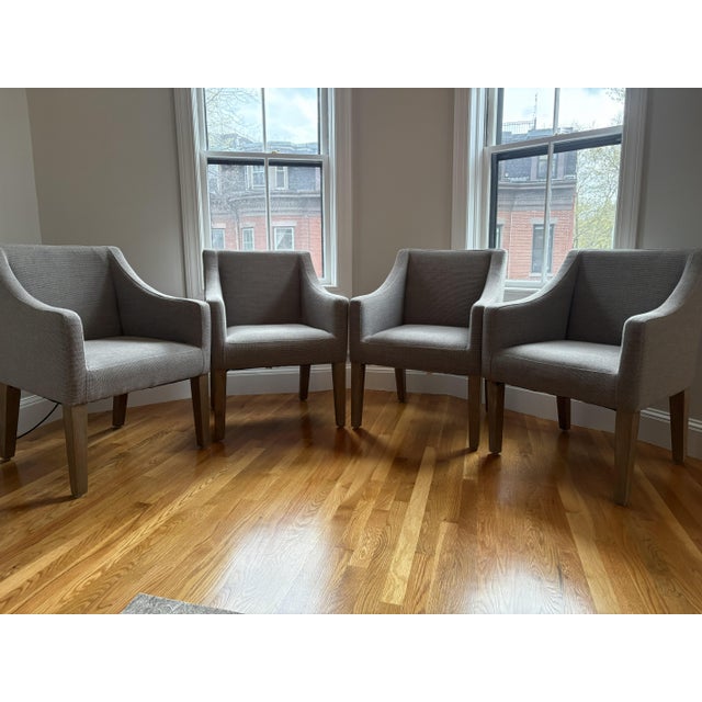 Transitional Practically New Set of 4 Pottery Barn Slope Arm Dining Chairs Gray W/ Seadrift Legs For Sale - Image 3 of 8
