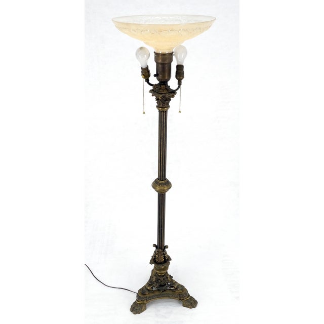Adjustable Height Heavy Brass Tripod Base Claw Feet Antique Floor Lamp For Sale - Image 11 of 17