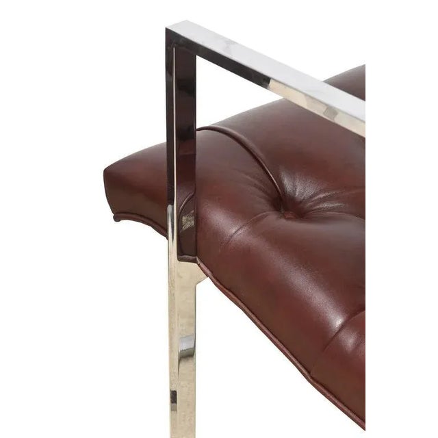 Vintage Milo Baughman Style Leather Tufted Cube Scoop Chrome Side Chairs Pair of Restored For Sale In Miami - Image 6 of 9