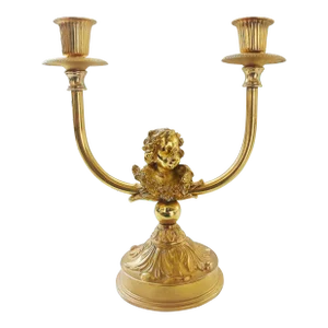 Italian Laudarte Srl Gilt Bronze Cherub Two-Arm Candelabra