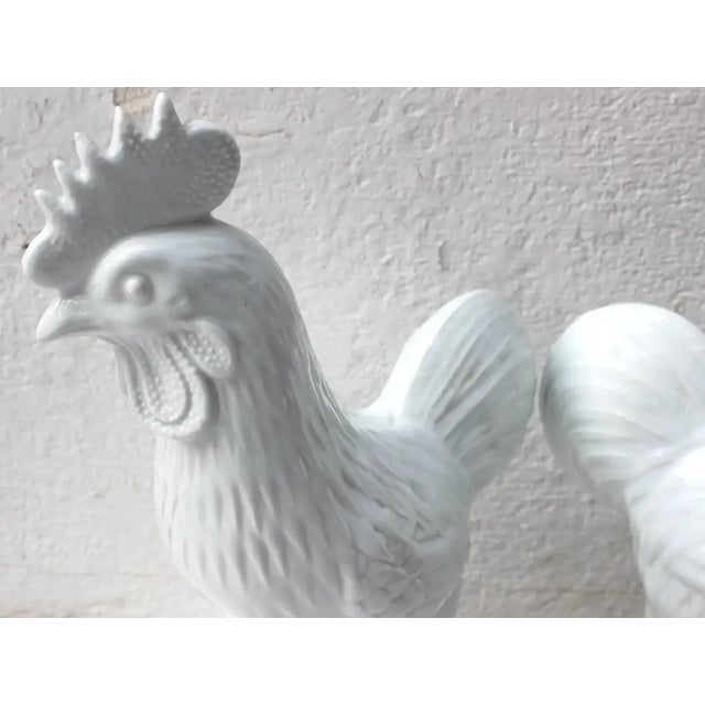 Mid 20th Century Pair of Vintage White Ceramic Roosters For Sale - Image 5 of 11