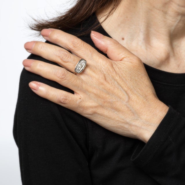 Finely detailed vintage Art Deco 3 diamond ring (circa 1920s to 1930s) crafted in 10k white gold. Three old European cut...