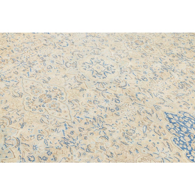 Antique Persian Kerman Wool Area Rug - Pale Blue and Ivory Medallion 10x15 For Sale - Image 9 of 11