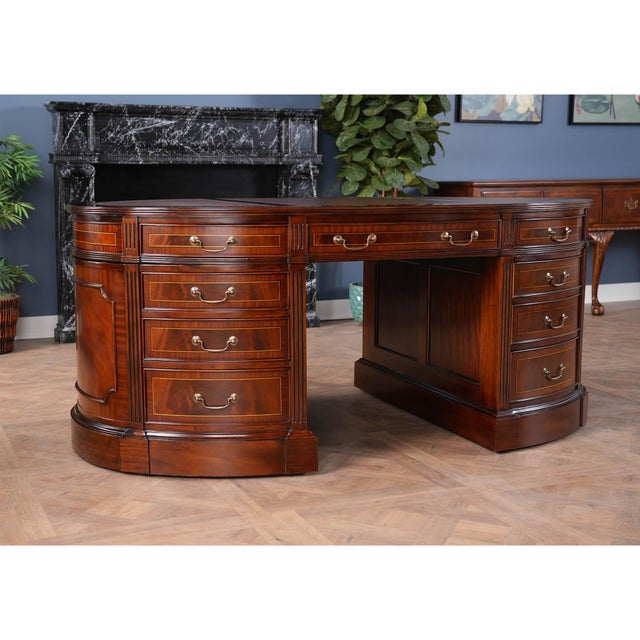 2020s Nof072brn Brown Leather Oval Partners Desk For Sale - Image 5 of 12