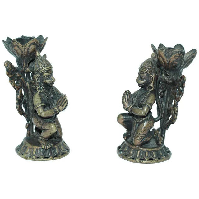 Asian Bronze Hanuman Kneeling Buddhist Figure Candleholders - a Pair For Sale - Image 11 of 11
