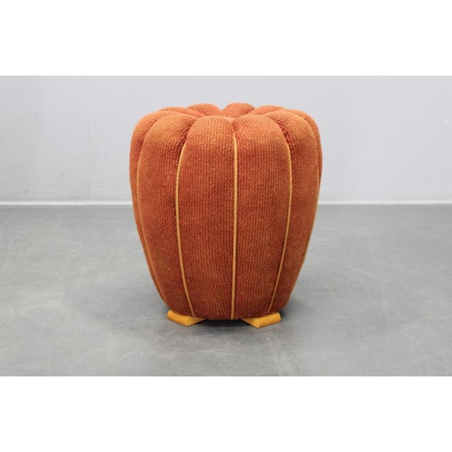 Art Deco Ottoman with Red Upholstery attributed to Jindřich Halabala, 1930s For Sale - Image 3 of 11