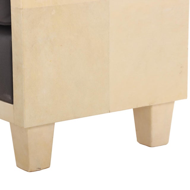 Modernist Style Parchment-Upholstered Bench, in the Manner of Jean-Michel Frank. For Sale In Philadelphia - Image 6 of 6