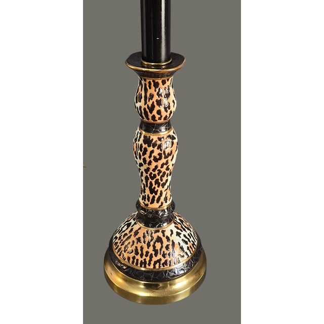 Mid-Century Modern Hollywood Regency Decorative Animal Print Leopard Ceramic Candlestick Table Lamp For Sale - Image 3 of 11