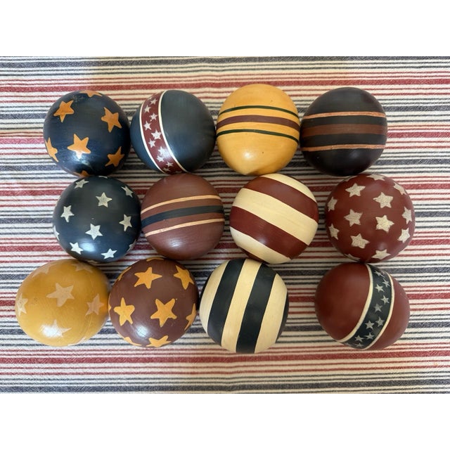 1990s Set of 12 Patriotic American Hand Painted Wooden 3” Decorative Balls 4th of July For Sale - Image 5 of 7