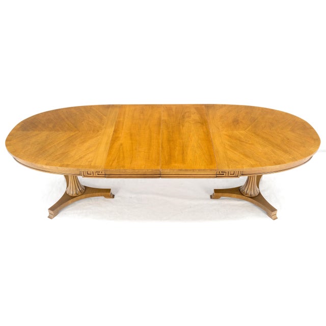 Light American Walnut Fluted Tripod Bases 2x17" Leaf Banded Oval Dining Table For Sale - Image 6 of 12