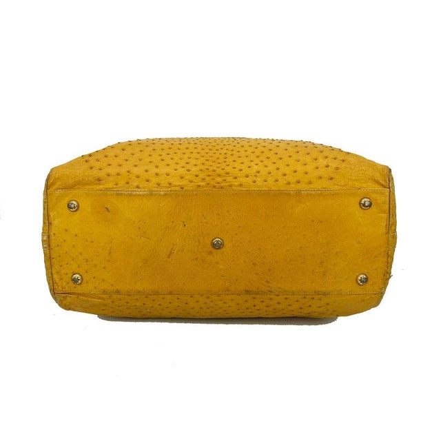 Vintage Gold Pfeil Mustard Tan Ostrich Leather Duffel Travel Bag Tote c1980s For Sale In Philadelphia - Image 6 of 10