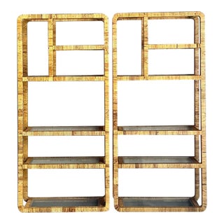Pair of Vintage Coastal Wrapped Rattan Etagere For Sale
