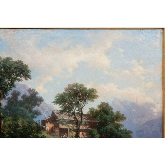 19th Century 19th Century Swiss Antique Oil Painting of Mountains by Francois Niederhausern For Sale - Image 5 of 18