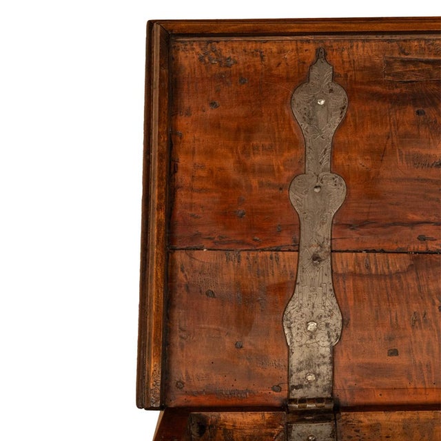 Antique Carved Walnut & Iron Coffer Chest Strong Guild Box Simmern Germany 1737 For Sale - Image 17 of 18