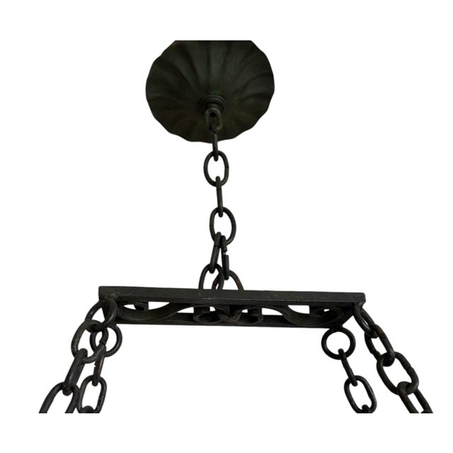 French Provincial Antique French Wrought Iron Chandelier Circa 1920’s For Sale - Image 3 of 10