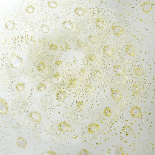Murano Vintage Murano Gold Flecks White Bubbles Italian Art Glass Martini Shape Compote Bowl, Barbini Salviati For Sale - Image 4 of 4