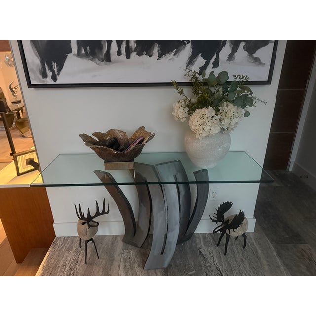 Roche Bobois Fleur de Fer Glass & Sculptural Steel Console by Maurice Barilone Luxury Resale Exceptional Roche Bobois...