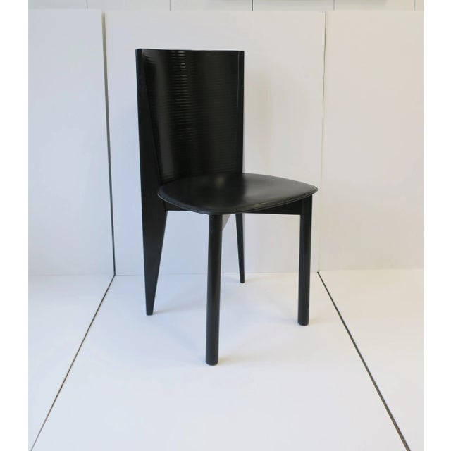 Late 20th Century Italian Designer Postmodern Black Lacquer Wood and Leather Side Chair For Sale - Image 5 of 13