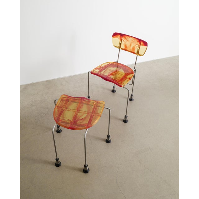 Gaetano Pesce Set of Italian Contemporary Dining Chair & Ottoman in Red-Yellow Resin by Gaetano Pesce for Bernini Italy, 1993 For Sale - Image 4 of 8