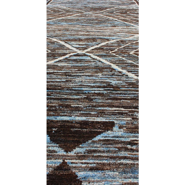 Modern Runner in Brown, Lt. Blue Tones With Diamond & Geometric Design 2'10 X 9'6 For Sale In Atlanta - Image 6 of 12