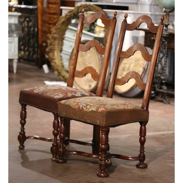 Pair of 19th Century French Louis XIV Walnut Chairs With Needlepoint Seats For Sale - Image 9 of 10