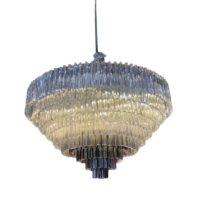 Transparent and Black Triedro Murano Glass Chandelier by Simong For Sale