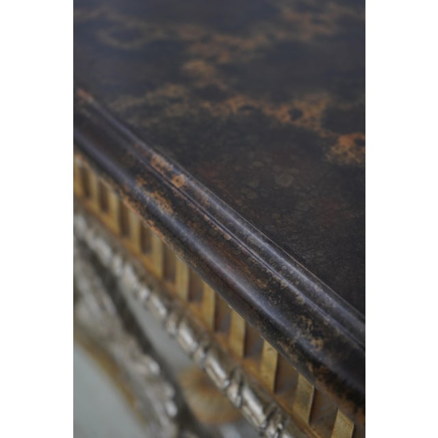 Maitland Smith French Silver & Gold Gilt Faux Marble Top Console Table For Sale - Image 12 of 16