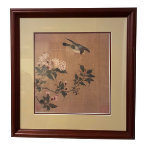 Vintage Tosa Mitsuoki "Birds Hovering Over Blooming Branches" Framed Art Print